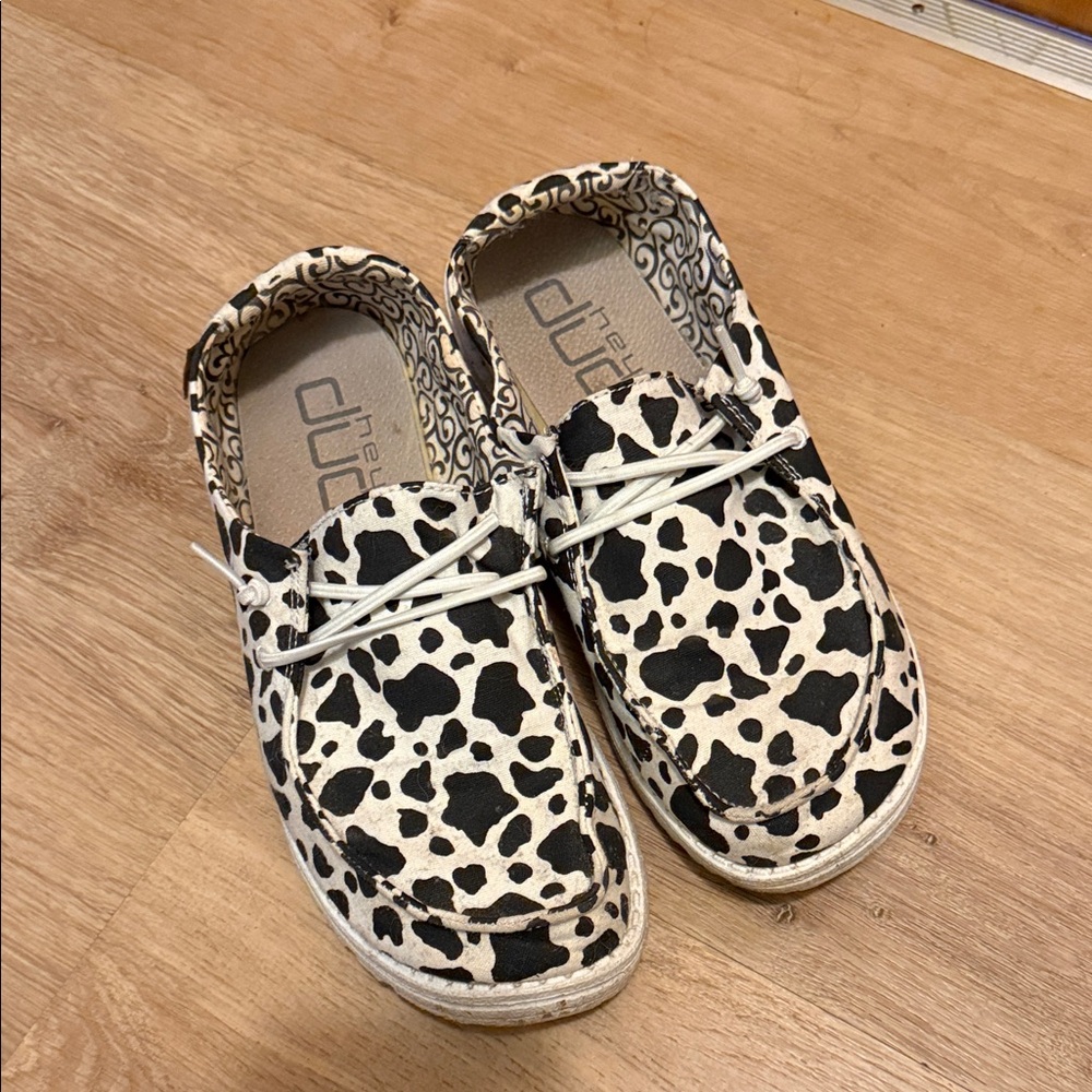 Hey Dude cow print shoes